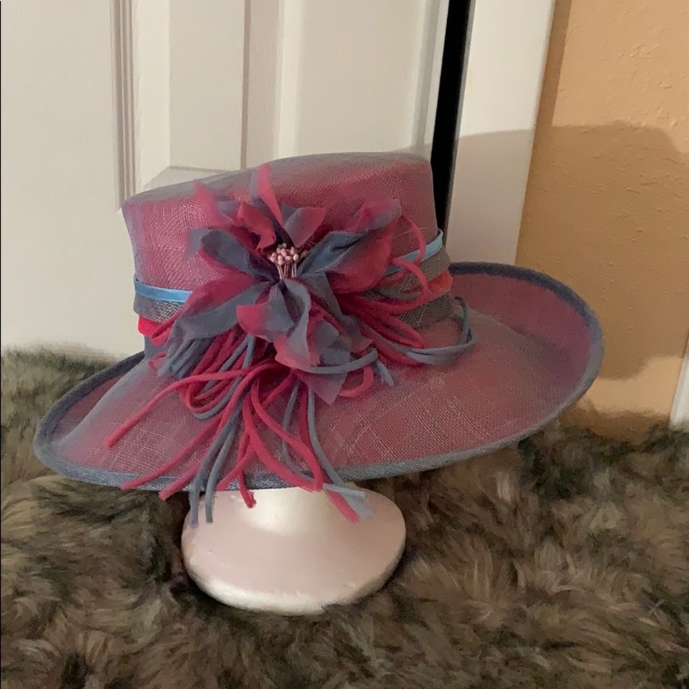 Pink and blue hat
